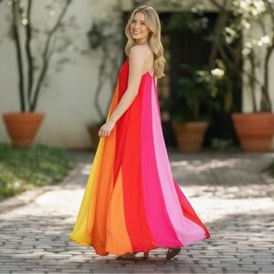 Flying Tomato Rainbow Colorblock Boho Resort Maxi Dress Festival Sundress S